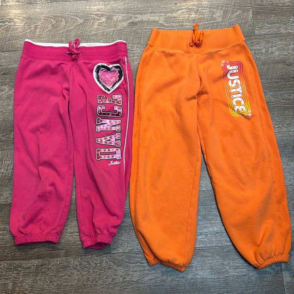 2 pair Justice sweatpants / capri pants 10 Orange and pink